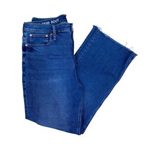J. Crew Slim Demi Boot Cut Jeans Women's 32 Dark Blue Denim Raw Edge Frayed Hem